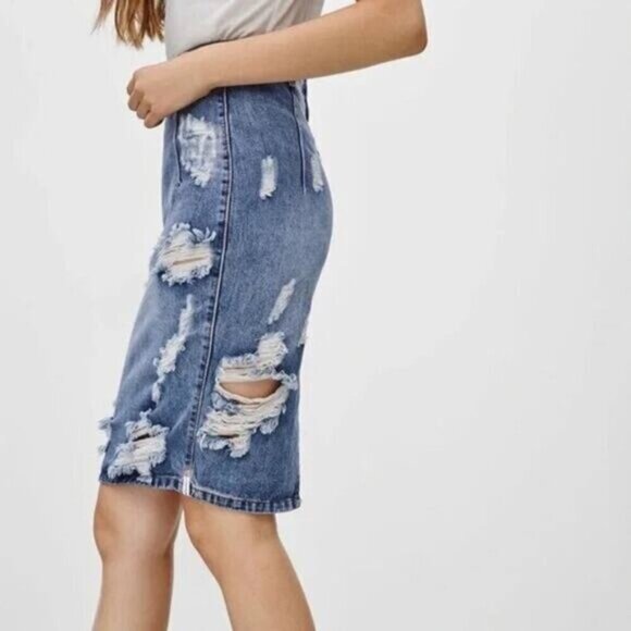 One Teaspoon Freelove Distressed Denim Skirt Womens Size 25 Blue - Picture 2 of 8